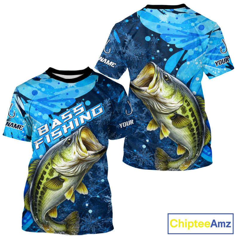 Bass Fishing Shirts Short Sleeve For Men, Ice Fishing Shirts Short Sleeve, Largemouth Bass Long Sleeve Fishing Gift NHT1388