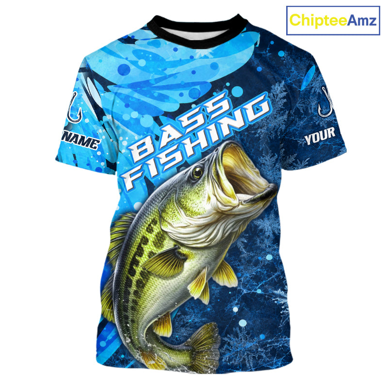 Bass Fishing Shirts Short Sleeve For Men, Ice Fishing Shirts Short Sleeve, Largemouth Bass Long Sleeve Fishing Gift NHT1388