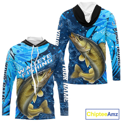 Walleye Fishing Shirts Hooded For Men, Ice Fishing Shirts, Walleye Long Sleeve Fishing Gift NHT1389