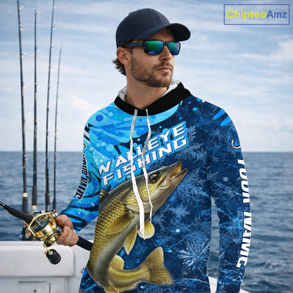 Walleye Fishing Shirts Hooded For Men, Ice Fishing Shirts, Walleye Long Sleeve Fishing Gift NHT1389