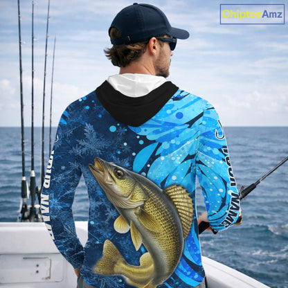 Walleye Fishing Shirts Hooded For Men, Ice Fishing Shirts, Walleye Long Sleeve Fishing Gift NHT1389