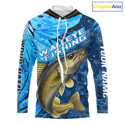 Walleye Fishing Shirts Hooded For Men, Ice Fishing Shirts, Walleye Long Sleeve Fishing Gift NHT1389