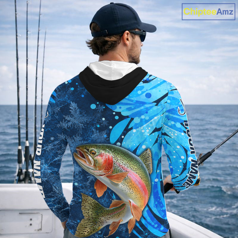 Rainbow Trout Fishing Shirts Hooded For Men, Ice Fishing Shirts, Rainbow Trout Long Sleeve Fishing Gift NHT1390