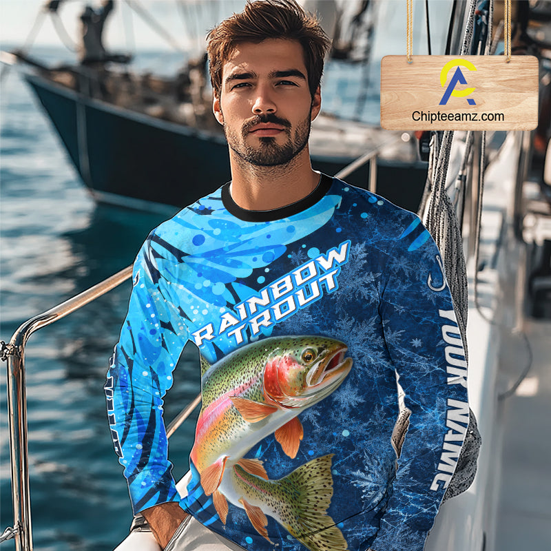 Rainbow Trout Fishing Shirt For Men, Ice Fishing Shirt, Rainbow Trout Long Sleeve Fishing Gift NHT1390