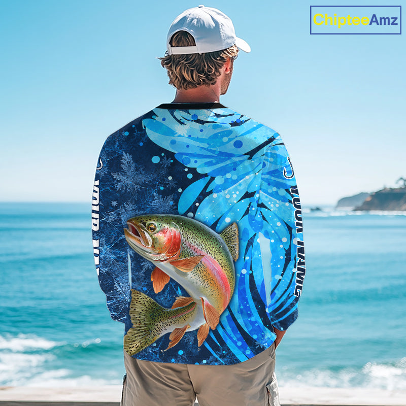 Rainbow Trout Fishing Shirt For Men, Ice Fishing Shirt, Rainbow Trout Long Sleeve Fishing Gift NHT1390