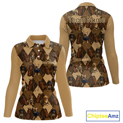 Funny Dog Pattern Womens Golf Polo Shirt For Team, Best Golf Dog Custom Pet For Golf Lovers NHT566