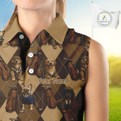 Funny Dog Pattern Womens Sleeveless Golf Polo Shirt For Team, Best Golf Dog Custom Pet For Golf Lovers NHT566