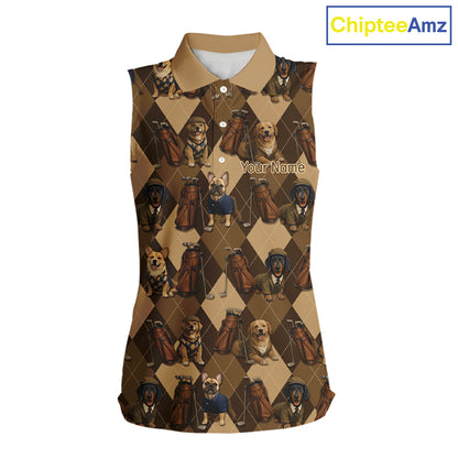 Funny Dog Pattern Womens Sleeveless Golf Polo Shirt For Team, Best Golf Dog Custom Pet For Golf Lovers NHT566