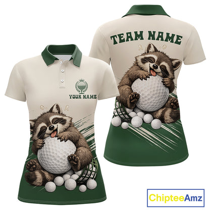 Custom Green Raccoon Golf Jersey For Womens, Custom Name Funny Golf Top For Team NHT935
