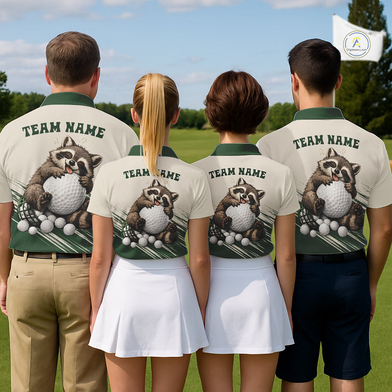 Custom Green Raccoon Golf Jersey For Mens, Custom Name Funny Golf Top For Team NHT935