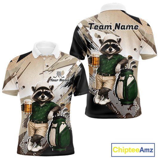 Custom Beige Funny Raccoon Golf Team Shirt For Mens,Golf Jersey Polo Shirt Outfit NHT937