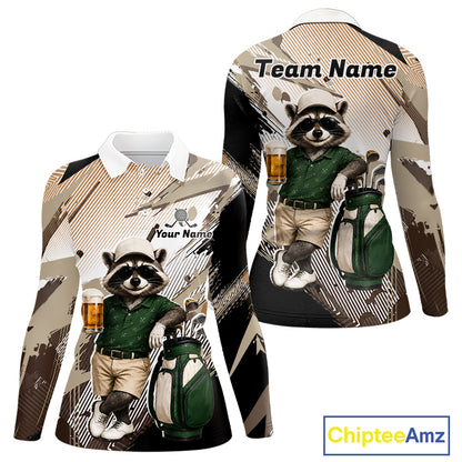 Custom Beige Funny Raccoon Golf Team Shirt For Womens, Golf Jersey Polo Shirt Outfit NHT937
