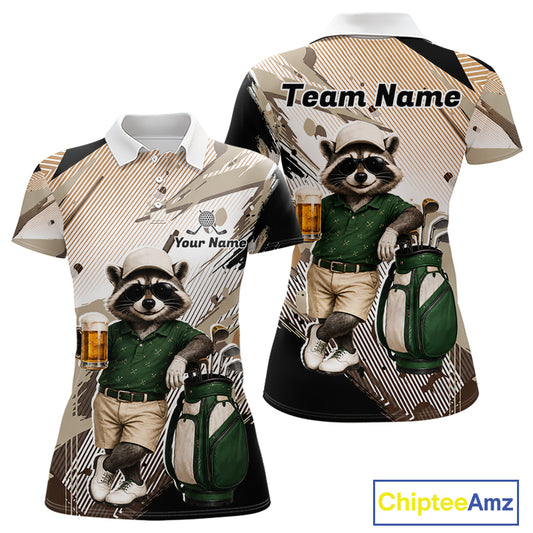 Custom Beige Funny Raccoon Golf Team Shirt For Womens, Golf Jersey Polo Shirt Outfit NHT937