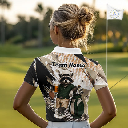 Custom Beige Funny Raccoon Golf Team Shirt For Womens, Golf Jersey Polo Shirt Outfit NHT937