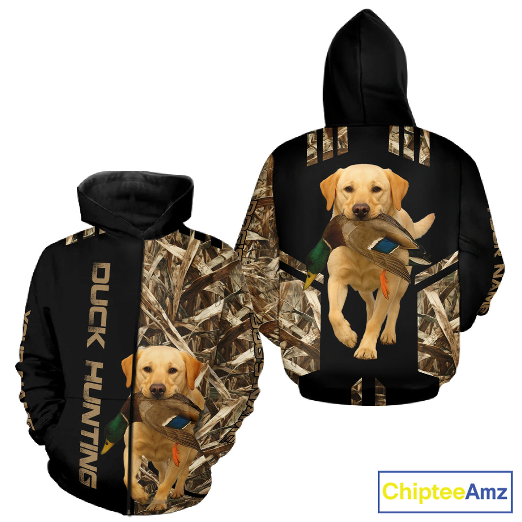 Personalized Yellow Lab Duck Hunting Custom Name All Over Print Shirt, Duck Hunting Gifts NHT241