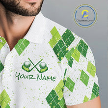 Load image into Gallery viewer, Green Argyle Mens Golf Polo Shirt, Pattern Golf Shirts Custom Team Golf Polo NHT574
