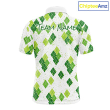 Load image into Gallery viewer, Green Argyle Mens Golf Polo Shirt, Pattern Golf Shirts Custom Team Golf Polo NHT574