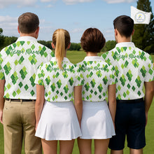 Load image into Gallery viewer, Green Argyle Mens Golf Polo Shirt, Pattern Golf Shirts Custom Team Golf Polo NHT574