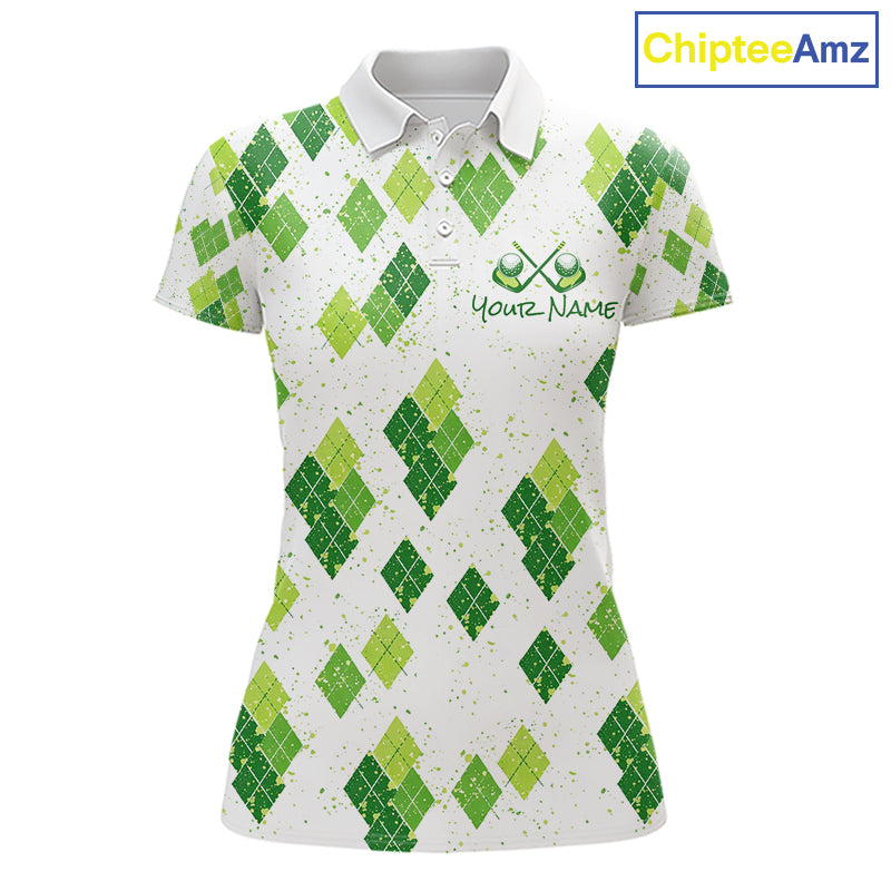 Green Argyle Womens Golf Polo Shirt, Pattern Golf Shirts Custom Team Golf Polo NHT574