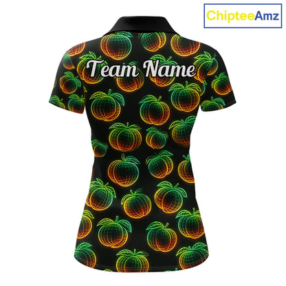 Funny Neon Colorful Peach In Dark Golf Women's Polo Shirt,  Funny Fruit Pattern Polo Top NHT578