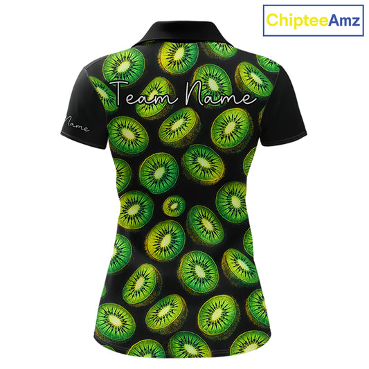 Funny Colorful Kiwi In Dark Golf Women's Polo Shirt,  Funny Fruit Pattern Polo Top NHT579