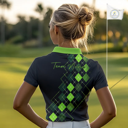 Womens Golf Polo Shirt Argyle Pattern Golf Shirts For Womens Funny White Green Golf Gifts NHT788