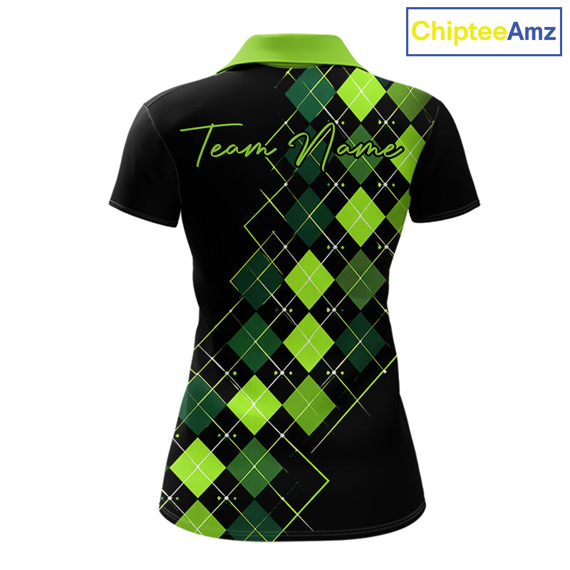 Womens Golf Polo Shirt Argyle Pattern Golf Shirts For Womens Funny White Green Golf Gifts NHT788
