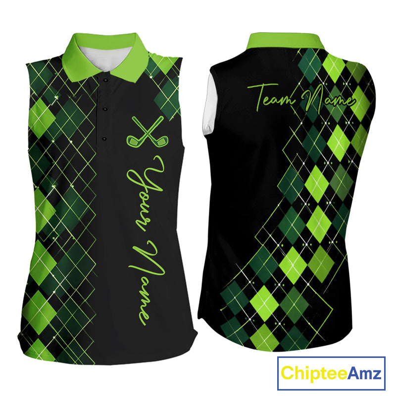 Sleeveless Womens Golf Polo Shirt Argyle Pattern Golf Shirts For Womens Funny White Green Golf Gifts NHT788