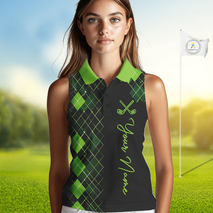 Sleeveless Womens Golf Polo Shirt Argyle Pattern Golf Shirts For Womens Funny White Green Golf Gifts NHT788