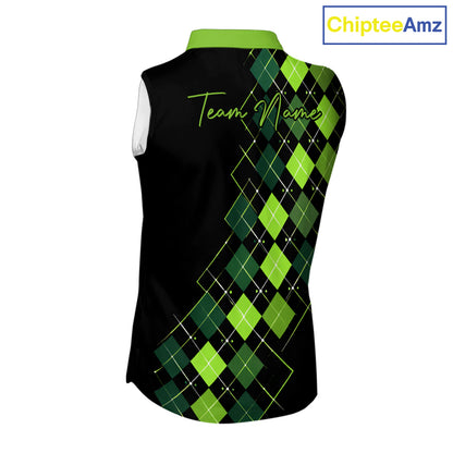 Sleeveless Womens Golf Polo Shirt Argyle Pattern Golf Shirts For Womens Funny White Green Golf Gifts NHT788