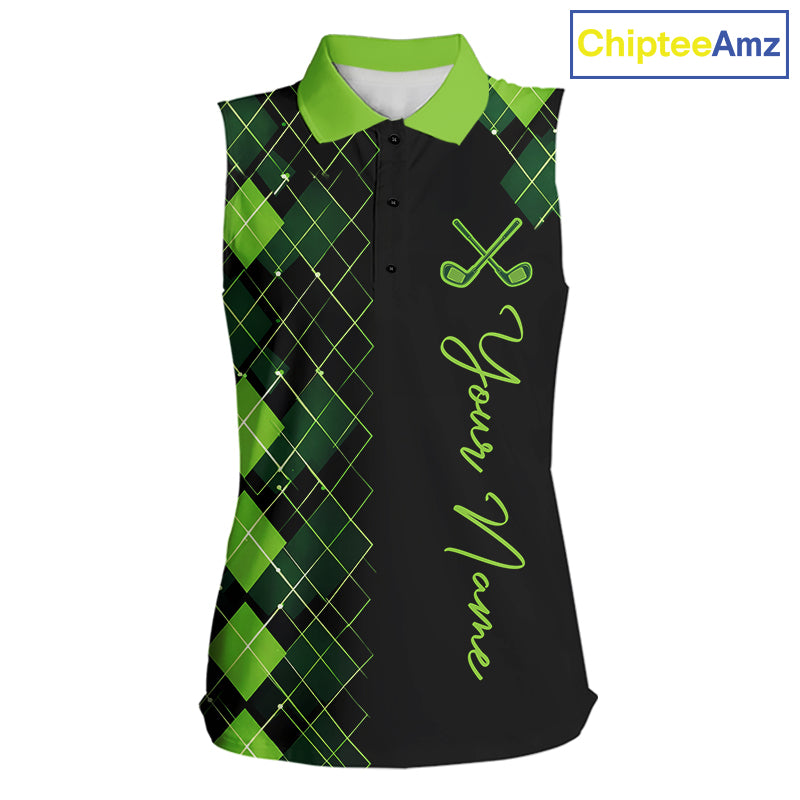 Sleeveless Womens Golf Polo Shirt Argyle Pattern Golf Shirts For Womens Funny White Green Golf Gifts NHT788