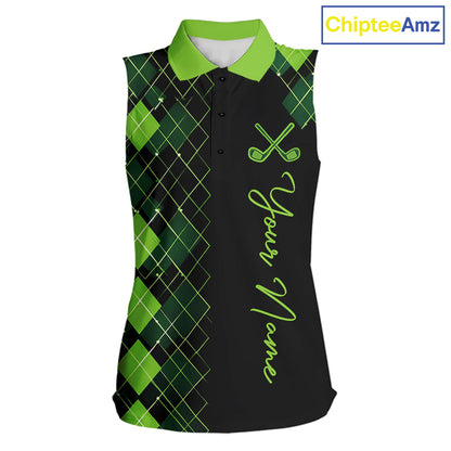 Sleeveless Womens Golf Polo Shirt Argyle Pattern Golf Shirts For Womens Funny White Green Golf Gifts NHT788