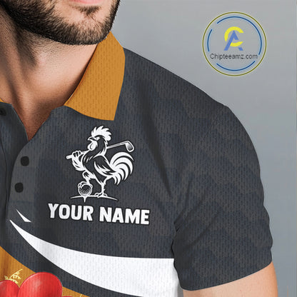 Funny Chicken Golf Polo Shirt Personalized Custom Name Rooster Golfer Polo For Men NHT946