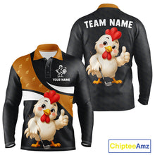 Load image into Gallery viewer, Funny chicken men golf polo shirt with rooster golfer design and custom name