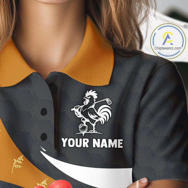 Funny Chicken Golf Polo Shirt Personalized Custom Name Rooster Golfer Polo For Womens NHT946