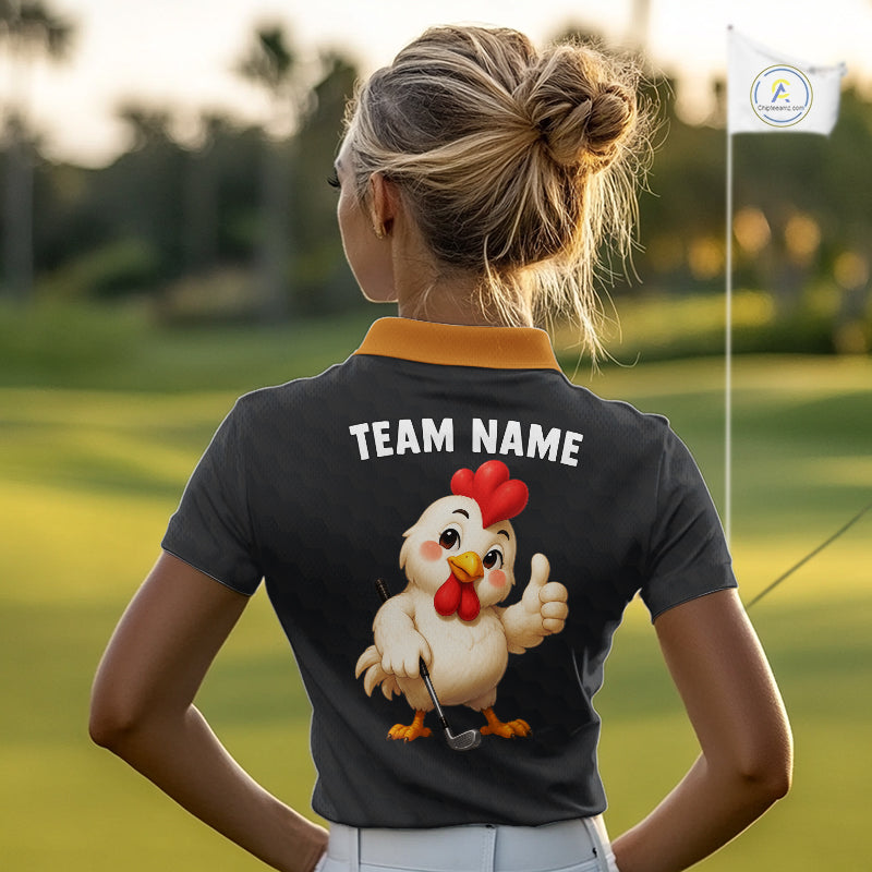 Funny Chicken Golf Polo Shirt Personalized Custom Name Rooster Golfer Polo For Womens NHT946