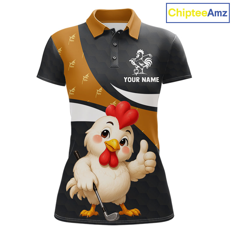 Funny Chicken Golf Polo Shirt Personalized Custom Name Rooster Golfer Polo For Womens