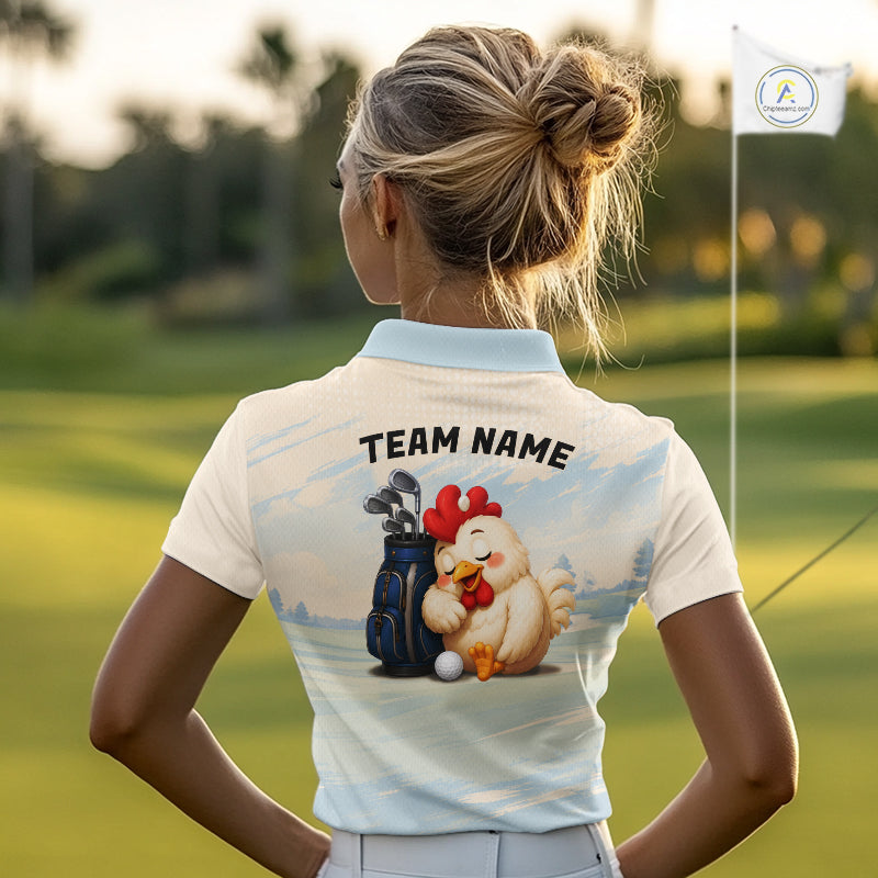 Funny Chicken Golf Polo Shirt Personalized Custom Name Blue Golf Polo For Womens NHT949