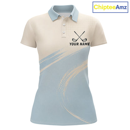 Funny Chicken Golf Polo Shirt for Womens  Personalized Custom Name Blue Golf Polo