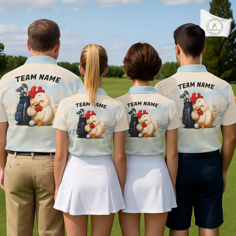 Funny Chicken Golf Polo Shirt Personalized Custom Name Blue Golf Polo For Womens NHT949
