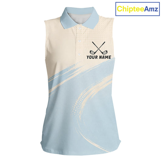 Funny Chicken Womens Sleeveless Golf Polo Shirt  Personalized Custom Name Blue Golf Polo