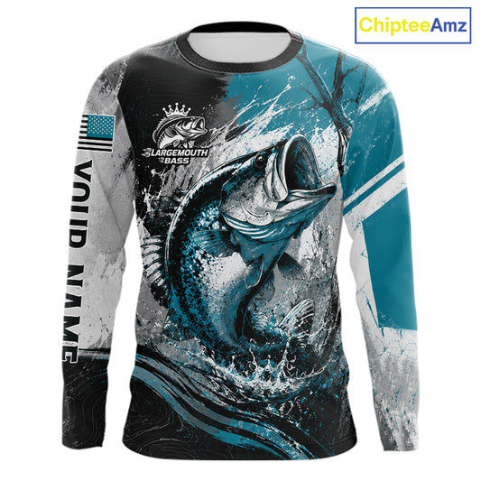 Personalized Bass Fishing Shirts Long Sleeve, Patriotic American Flag Fishing Jersey 