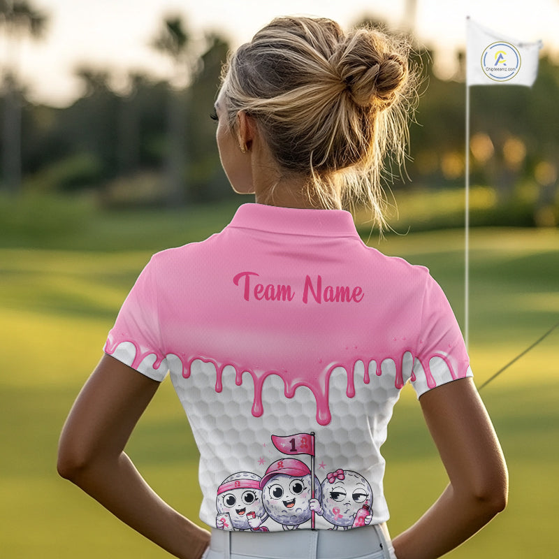 Funny Pink Ribbons Breast Cancer Awareness Womens Golf Ball Polo Shirts Custom Golf Apparel For Womens NHT795