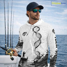 Load image into Gallery viewer, Largemouth Bass Fishing Long Sleeve Hooded Shirt Fisherman Boat DNA Art Graphic For Anglers For Men