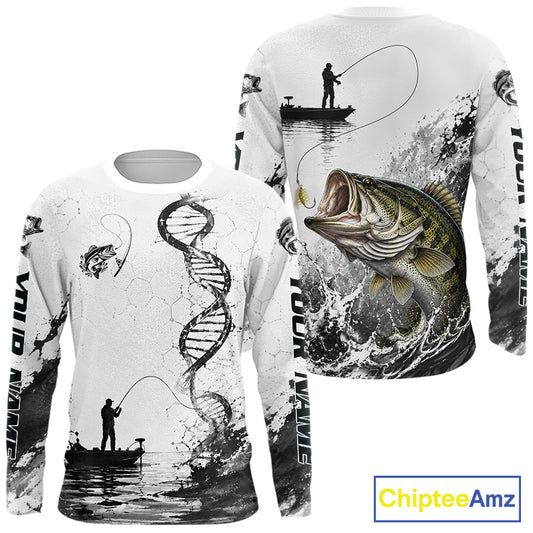 Largemouth Bass Fishing Long Sleeve Shirt Fisherman Boat DNA Art Graphic For Anglers For Men