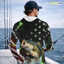 Load image into Gallery viewer, Best Bass Fishing Shirts Long Sleeve Hooded American Flag Patriotic Custom Name Fishing Tournament NHT964