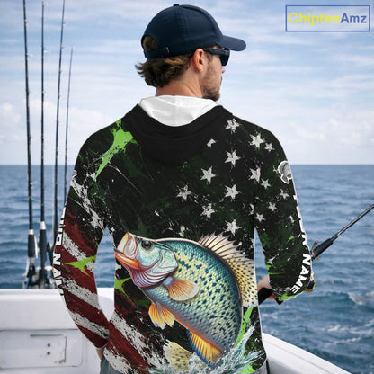 Best Crappie Fishing Shirts Long Sleeve Hooded American Flag Patriotic Custom Name Fishing Jersey NHT966