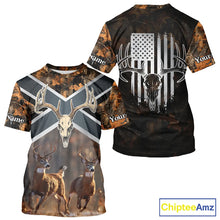 Load image into Gallery viewer, Hunting Shirt with Running Deer Design US Flag - Orange Camo Custom Name 3D Print NHT329