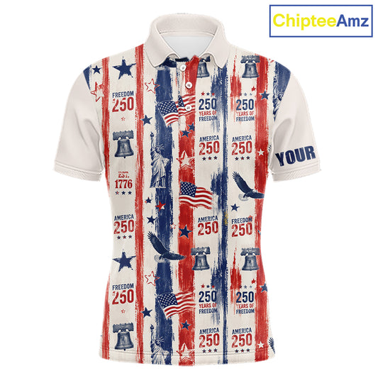 Custom America 250Th Anniversary Men's Polo - Vintage Patriotic USA Flag Personalized Performance Jersey NHT982 - Men's Lo...