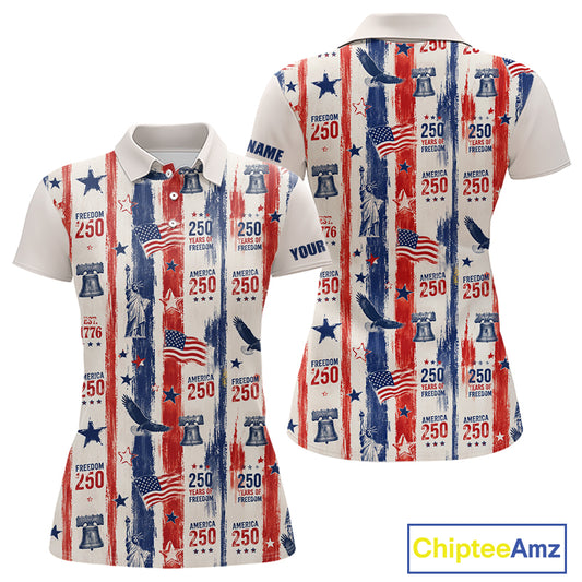 Women's Custom America 250Th Anniversary Polo - Vintage Patriotic USA Flag Personalized Performance Jersey